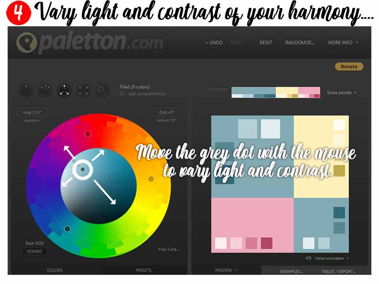 paletton light and contrast adjustment choices