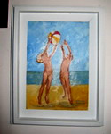 chidren on the beach floater framed
