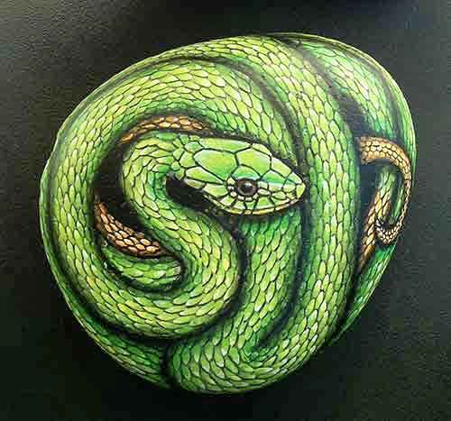 snake on painted pebble