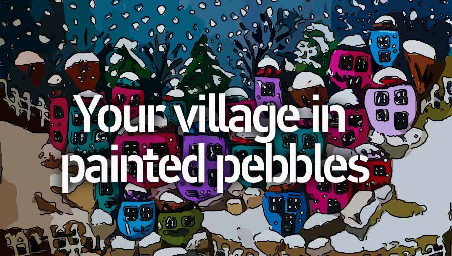 Coloured Driftwood pebble village