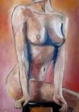 Naked painting with a stool