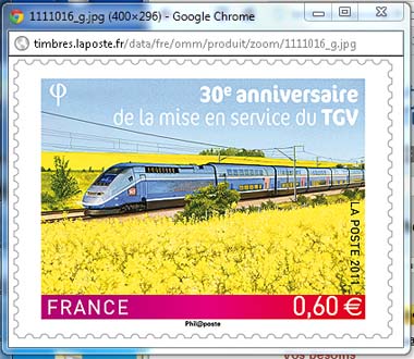 Window with stamp TGV 30 years